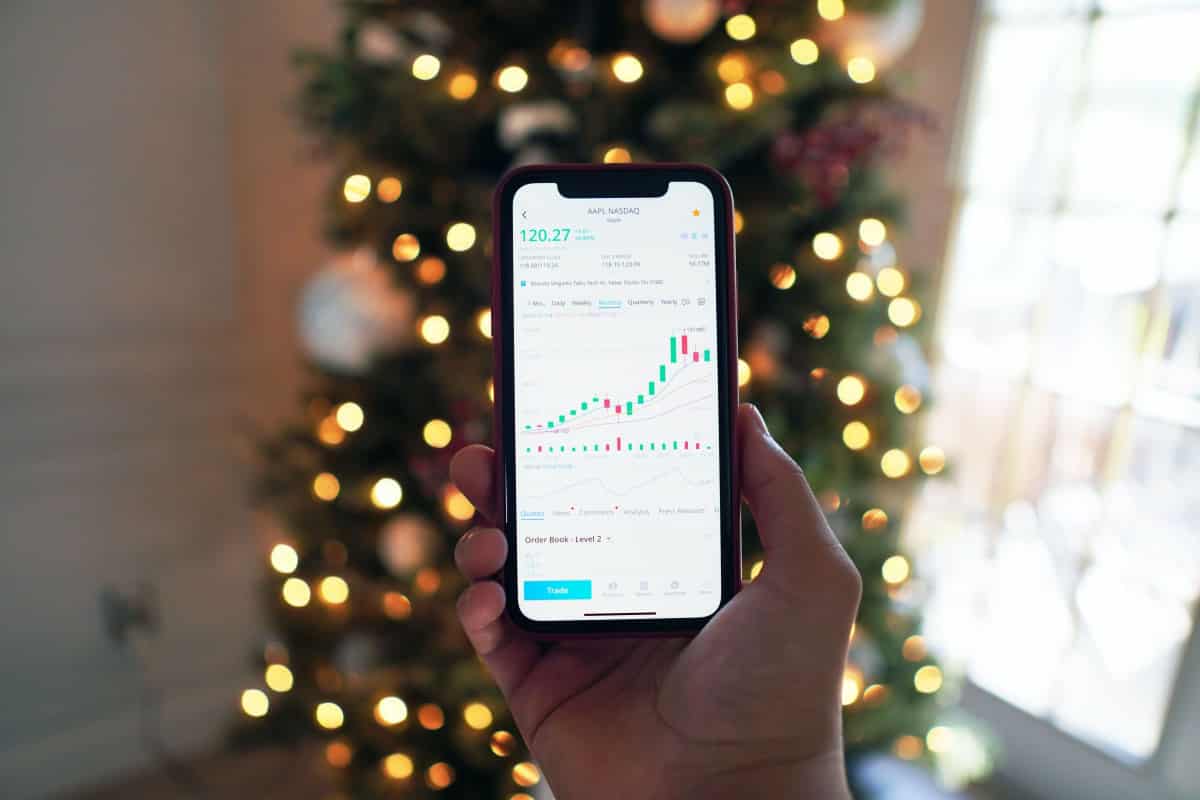 stock market chart and christmas tree