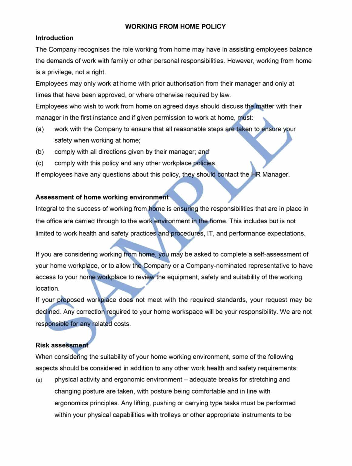 Working from home policy